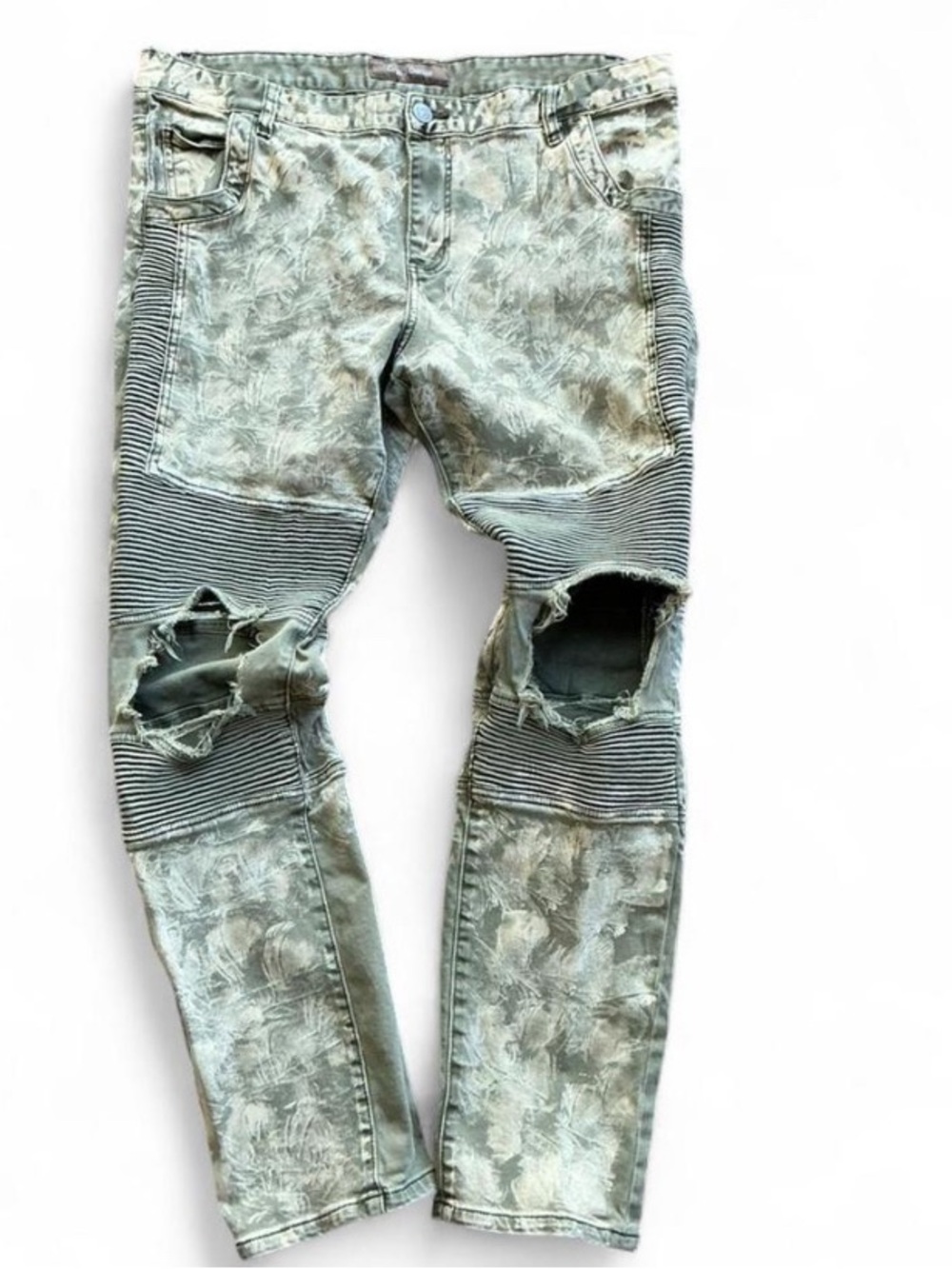 Bikercore Distressed Streetwear Olive Green Denim Jeans